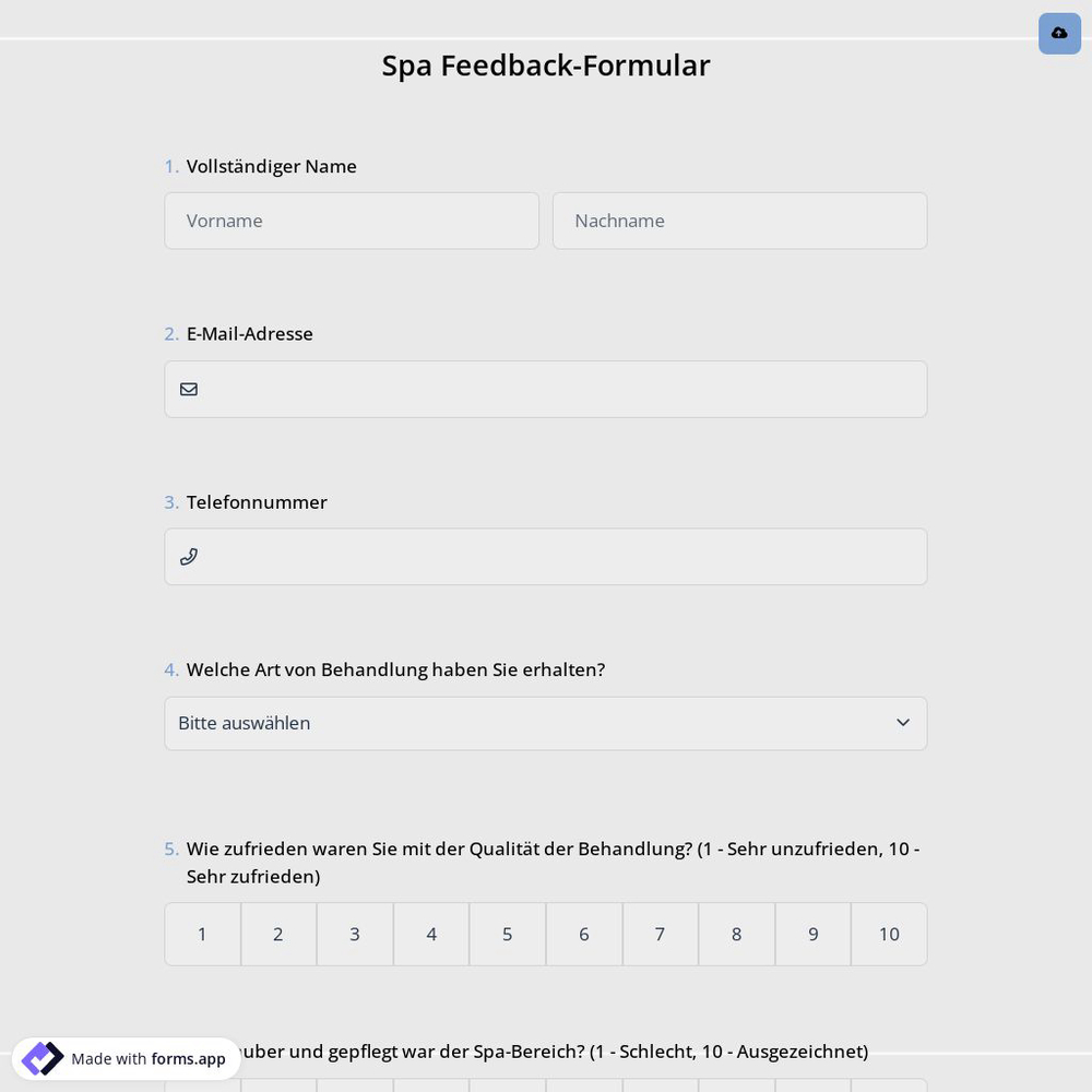 Spa Feedback-Formular