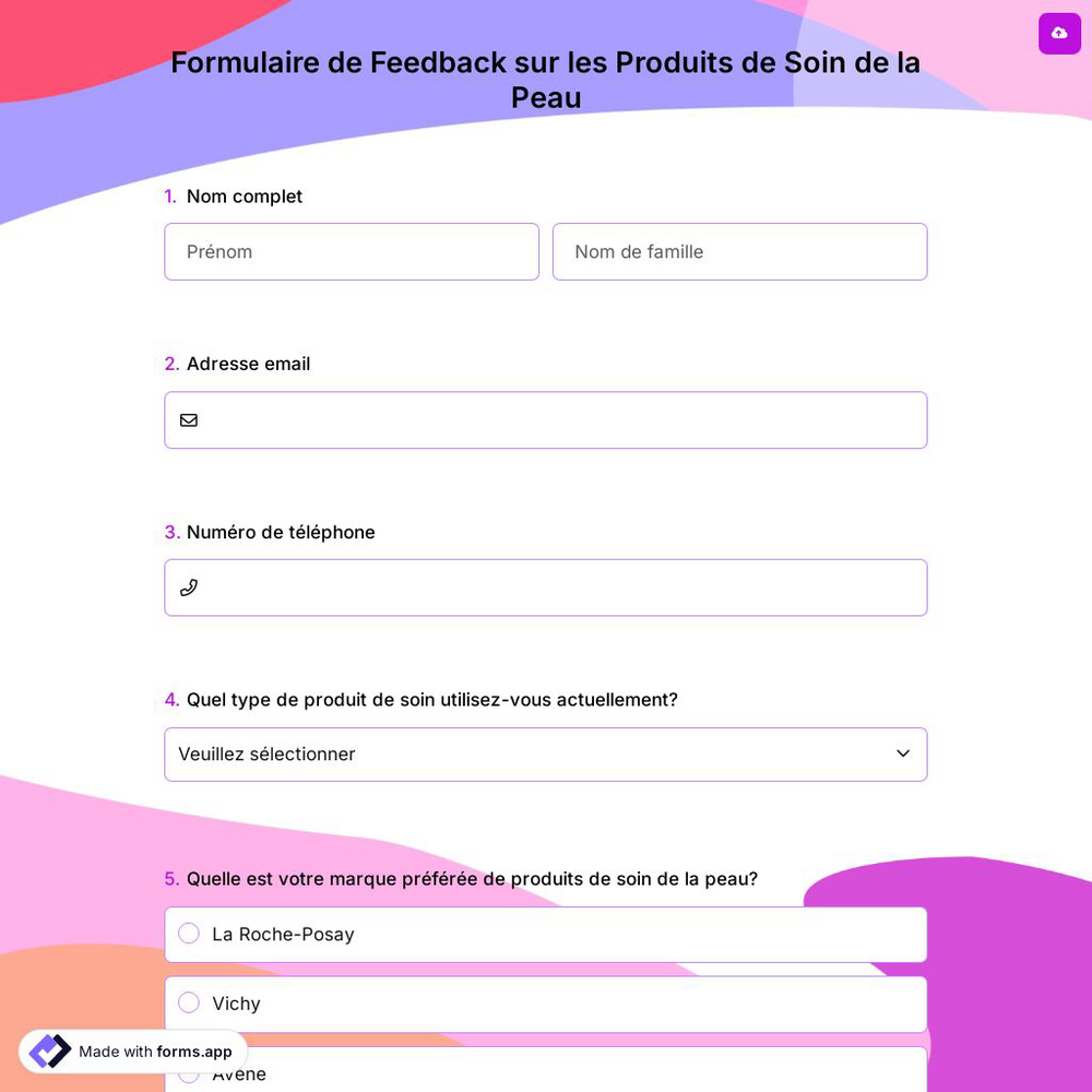 Formulaire de Feedback sur les Produits de Soin de la Peau