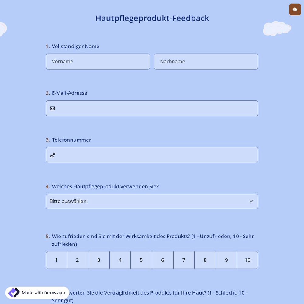Hautpflegeprodukt-Feedback