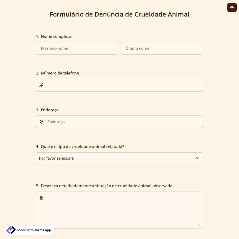 Formulário de Denúncia de Crueldade Animal