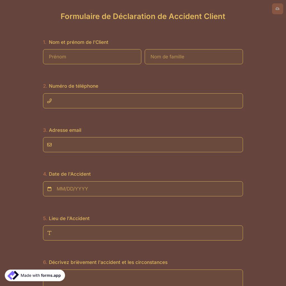Formulaire de Déclaration de Accident Client