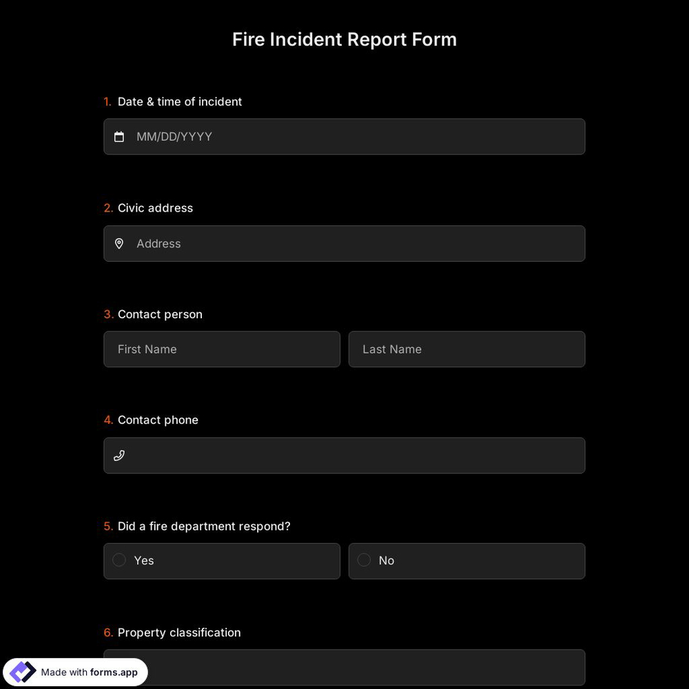 Fire Incident Report Form