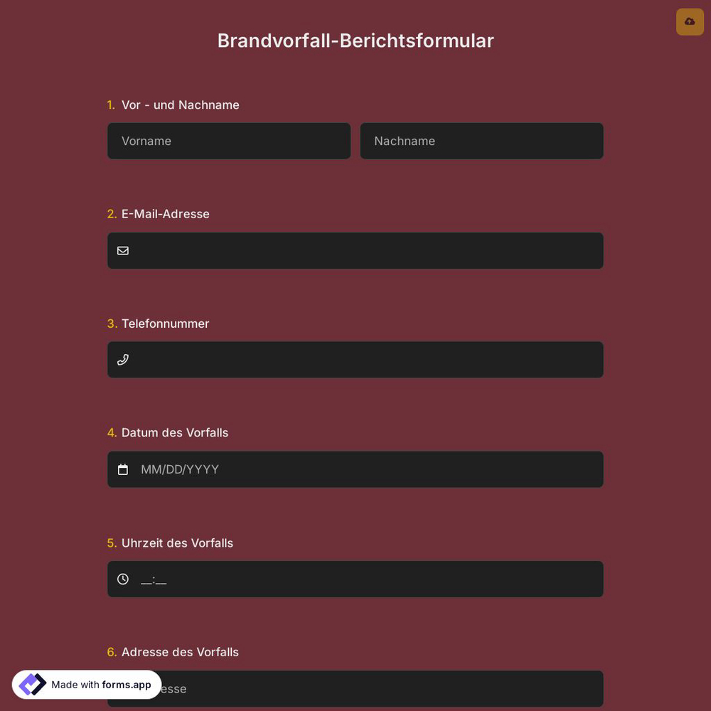 Brandvorfall-Berichtsformular