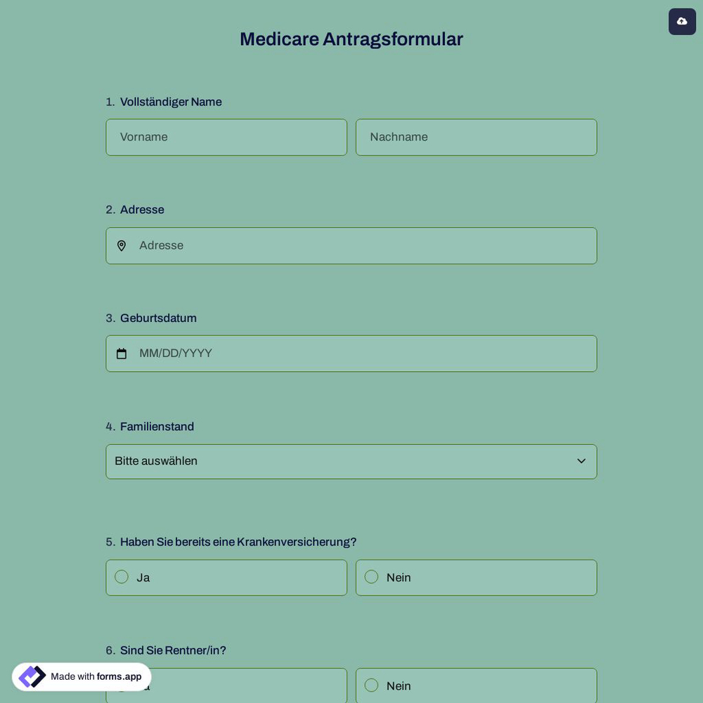 Medicare Antragsformular