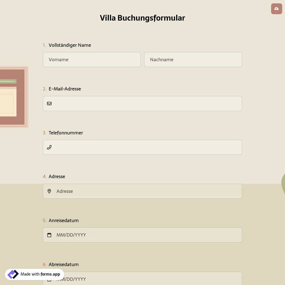 Villa Buchungsformular