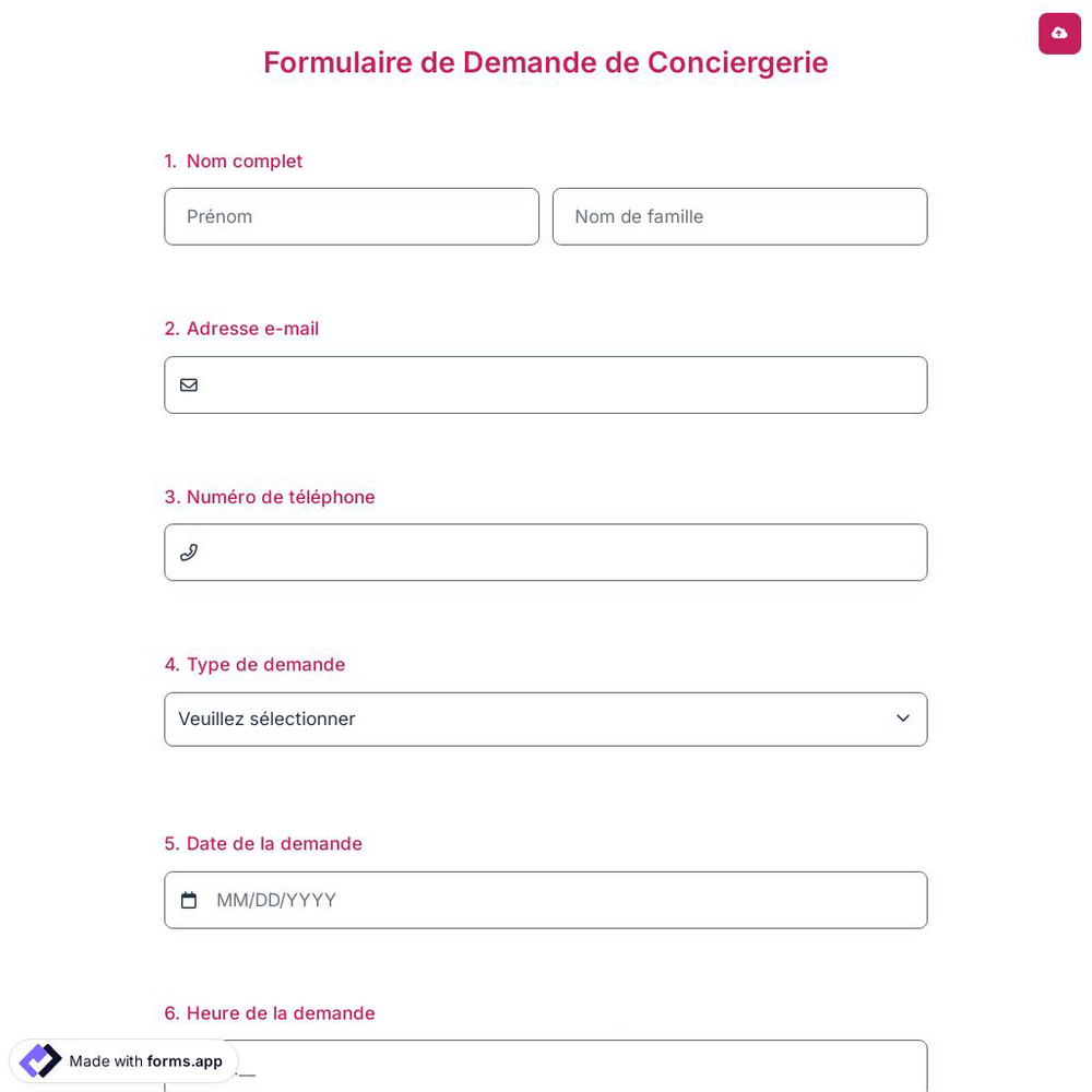Formulaire de Demande de Conciergerie