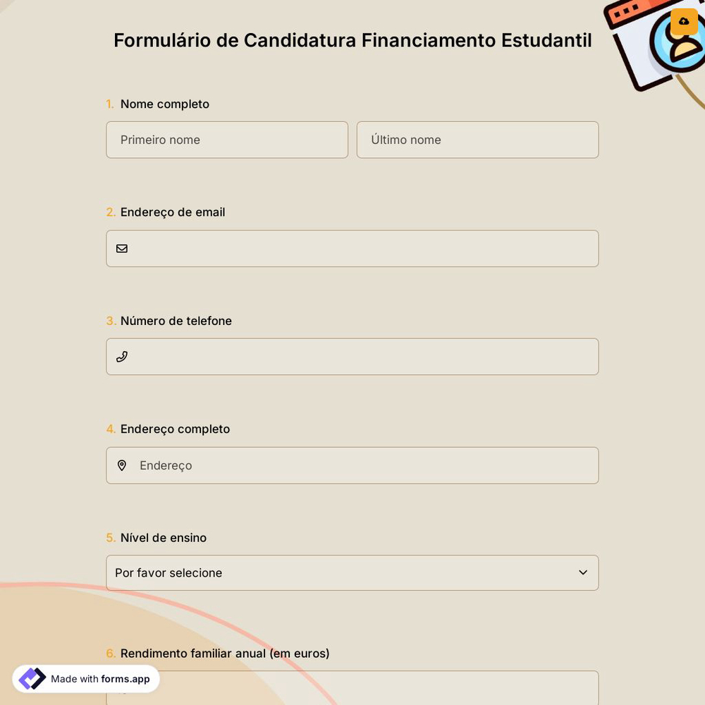 Formulário de Candidatura Financiamento Estudantil