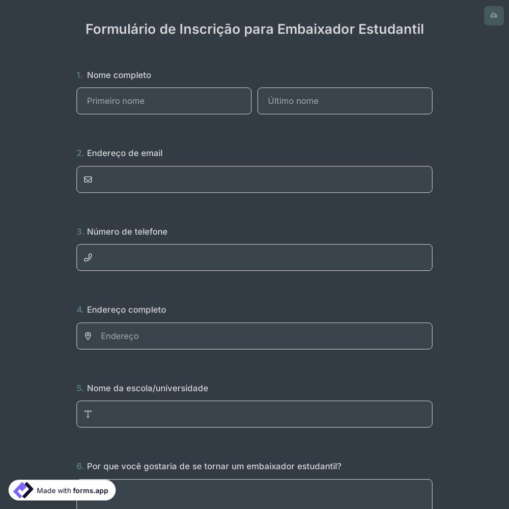 Formulário de Inscrição para Embaixador Estudantil