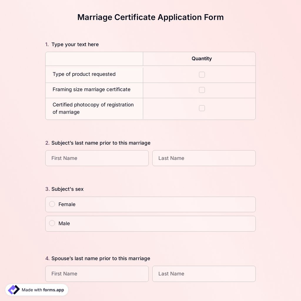 Marriage Certificate Application Form