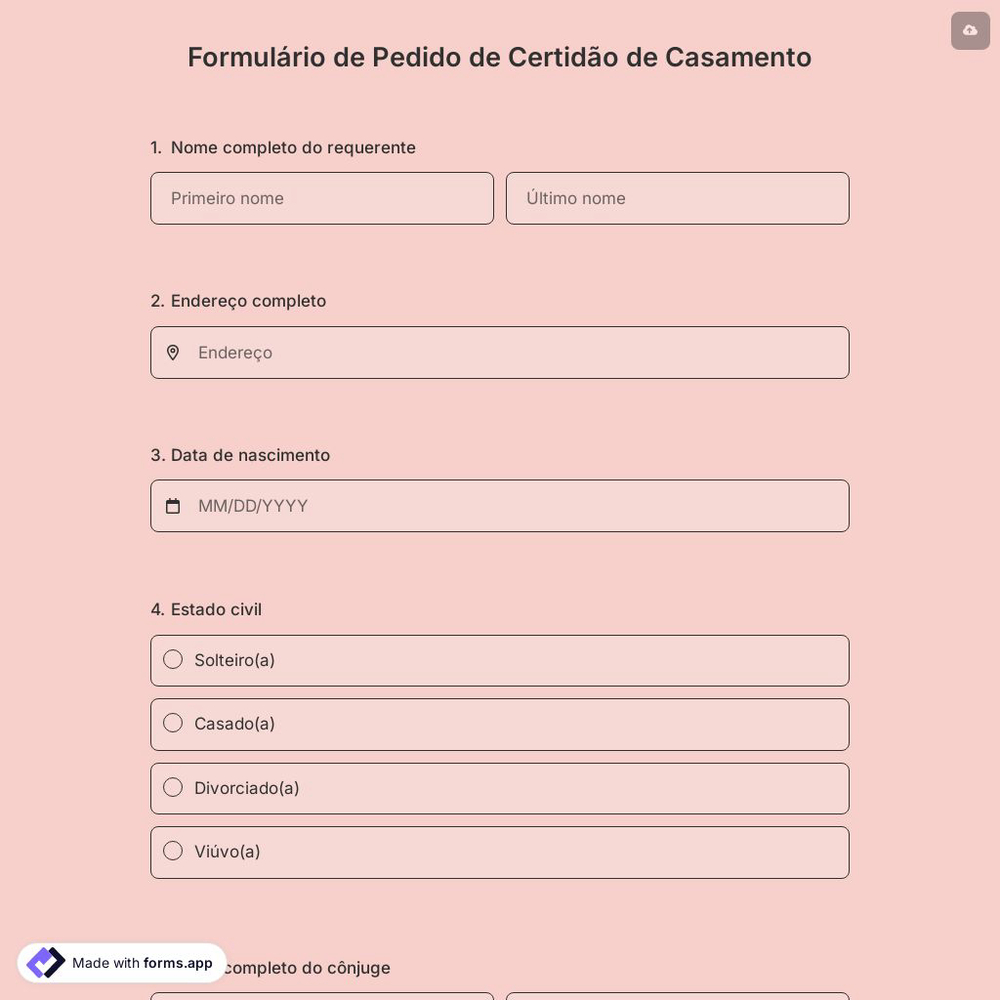 Formulário de Pedido de Certidão de Casamento