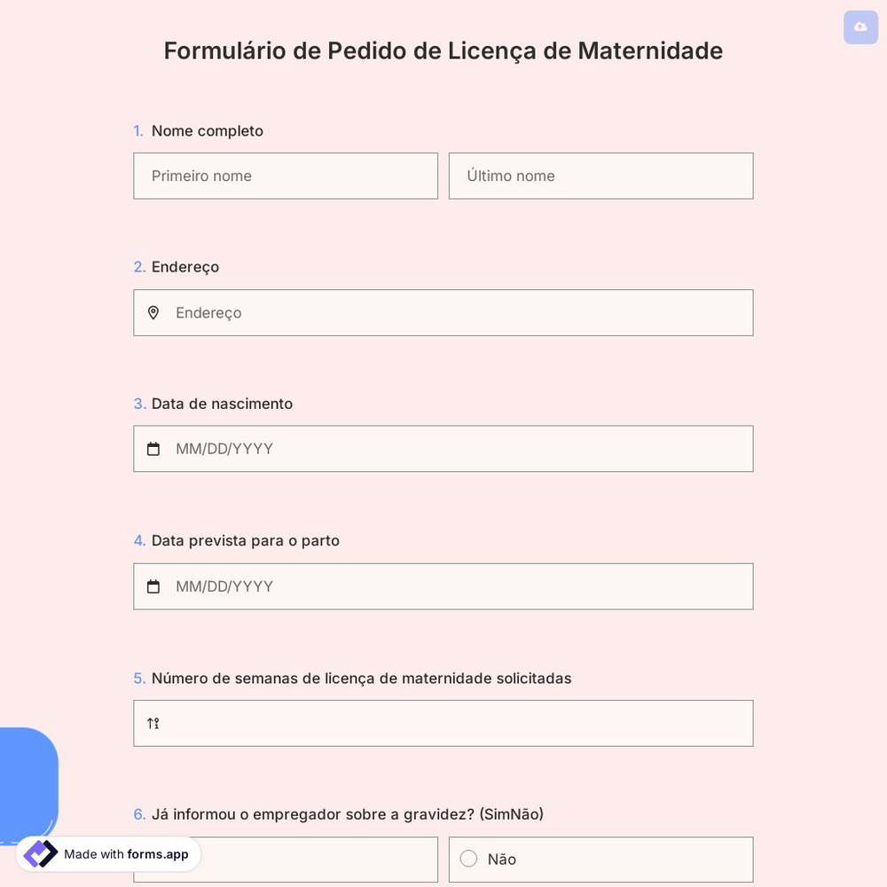 Formulário de Pedido de Licença de Maternidade