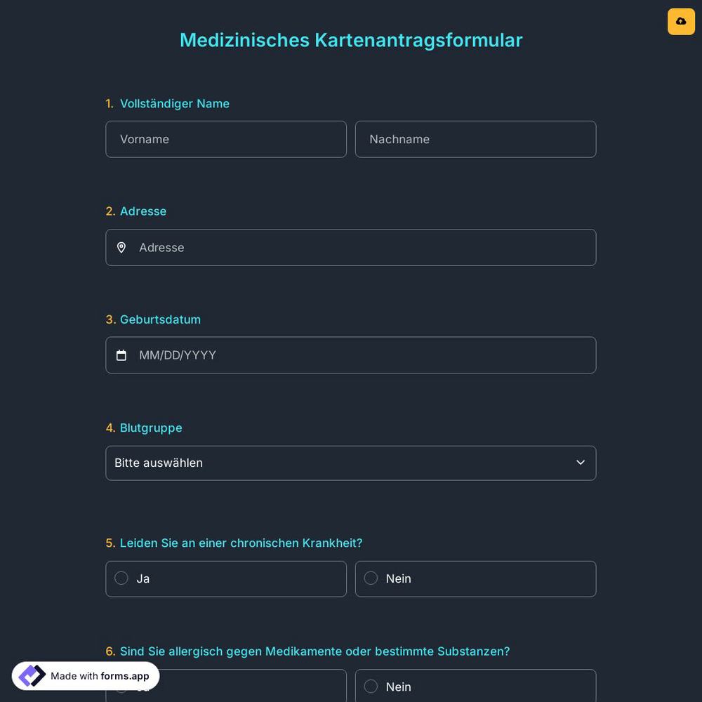 Medizinisches Kartenantragsformular