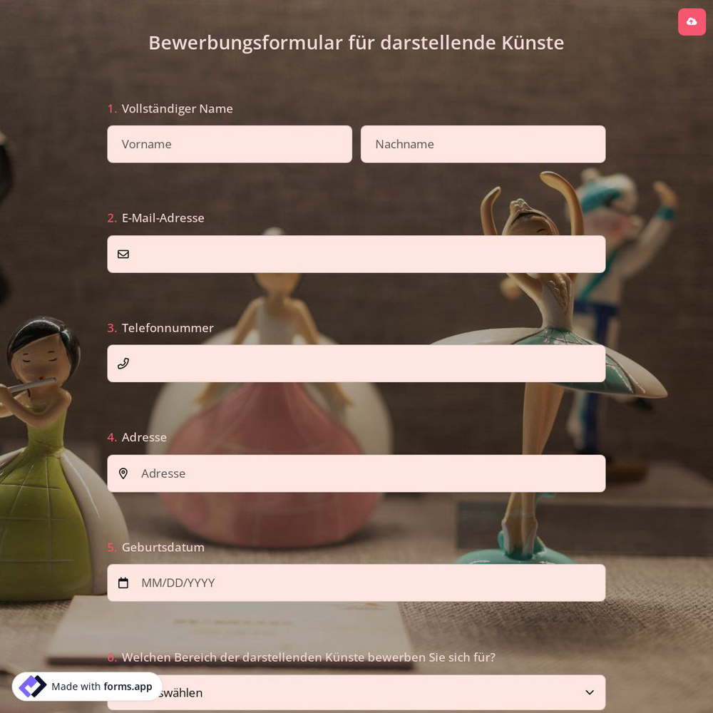 Bewerbungsformular für Darstellende Künste