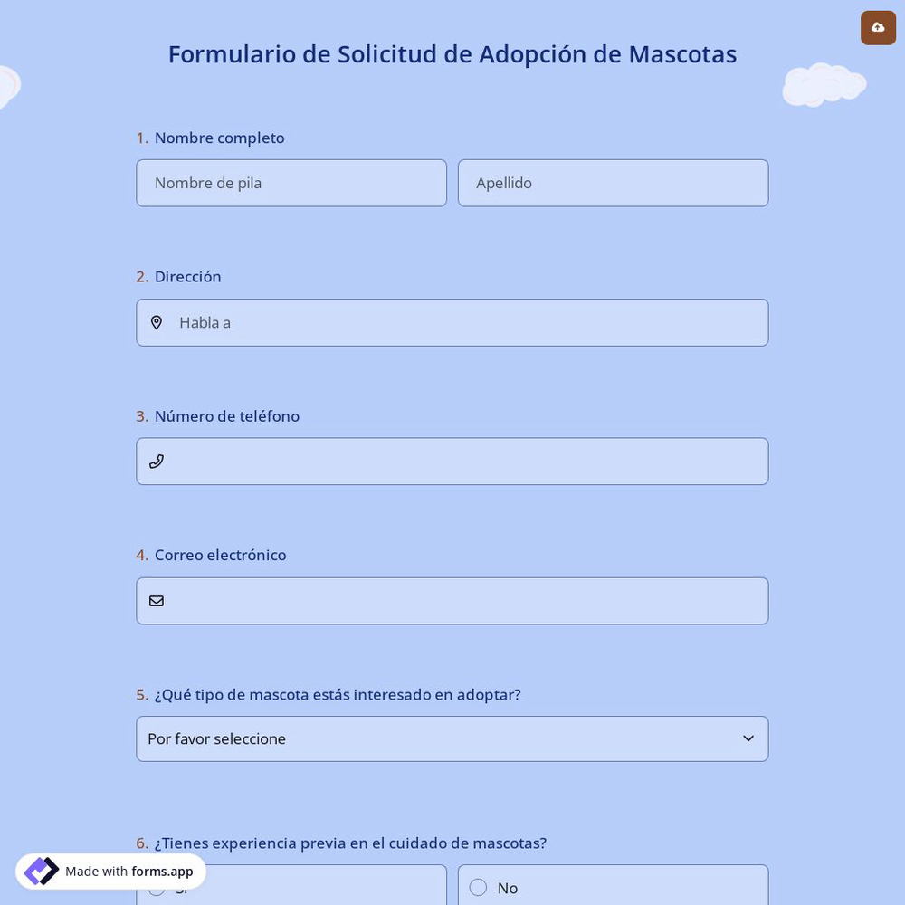 Formulario de Solicitud de Adopción de Mascotas