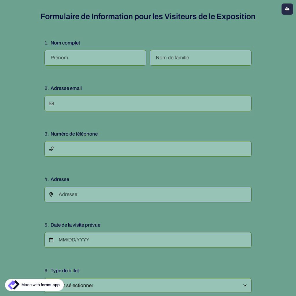 Formulaire de Information pour les Visiteurs de le Exposition