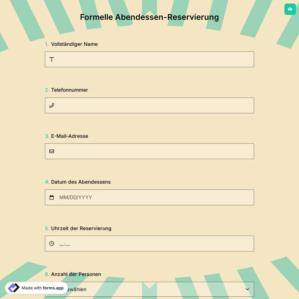 Formelle Abendessen-Reservierung