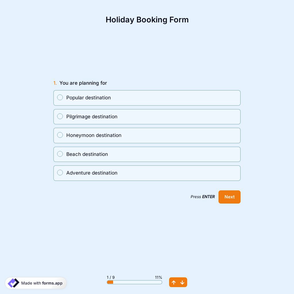 Holiday Booking Form