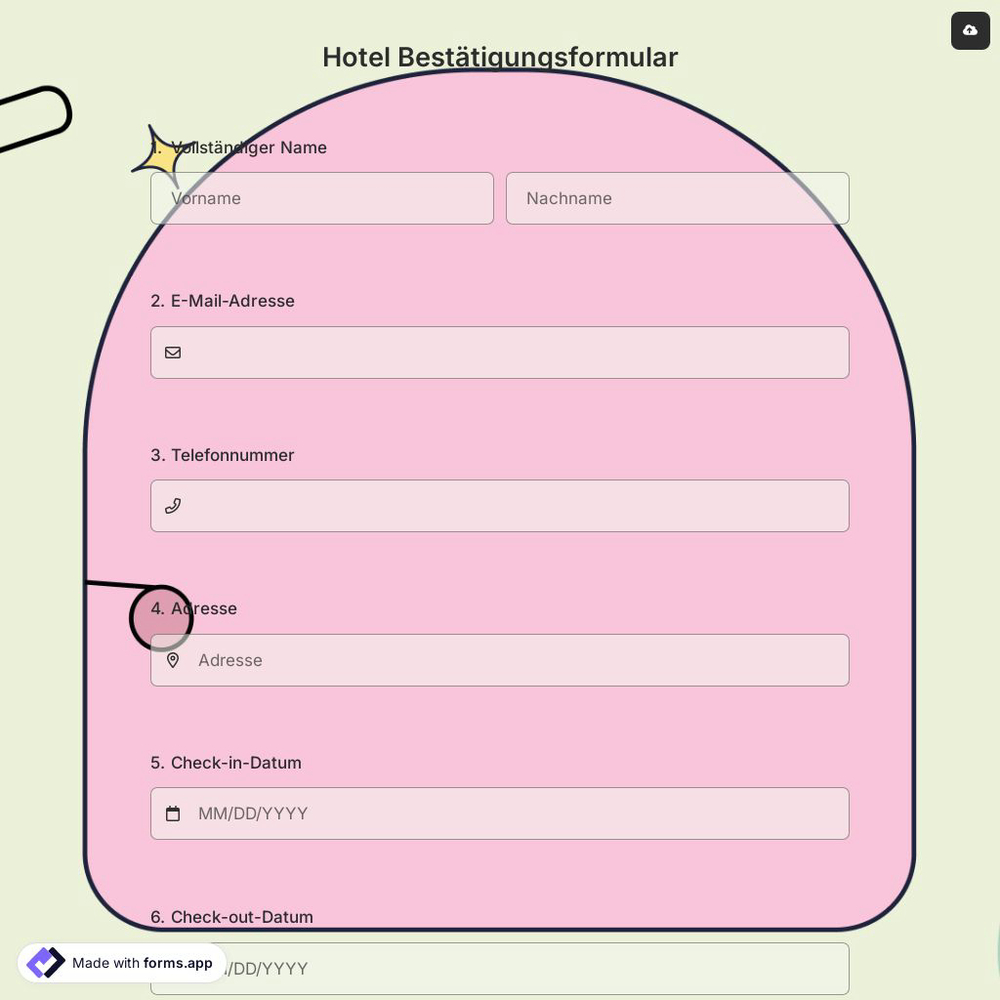 Hotel Bestätigungsformular