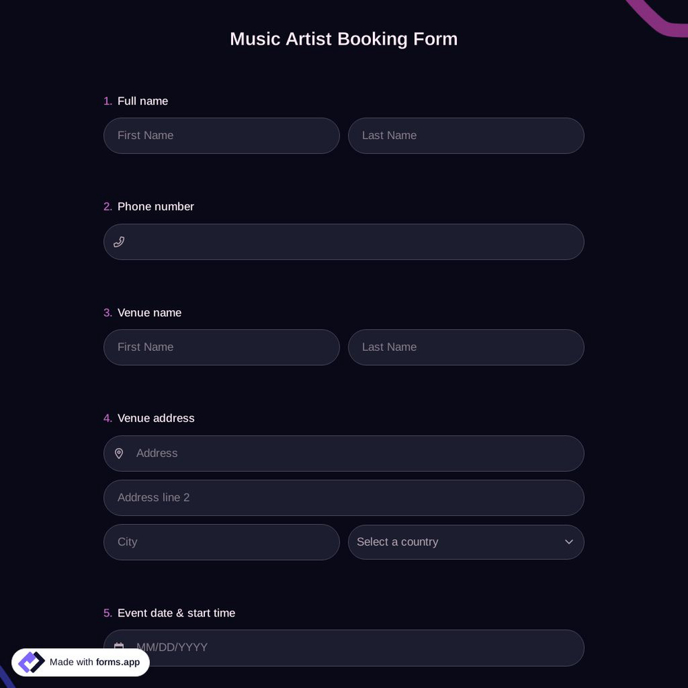 Music Artist Booking Form