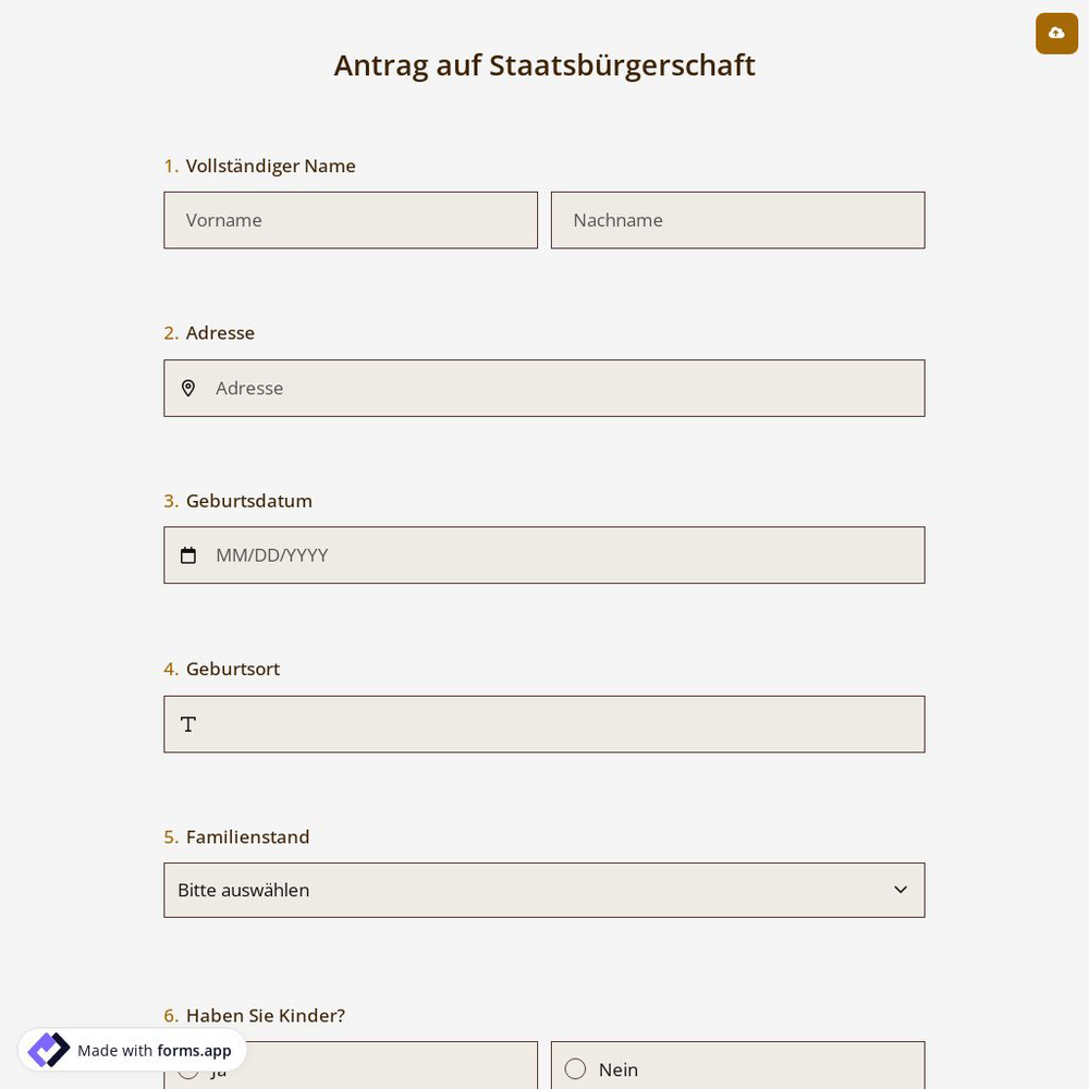 Antrag auf Staatsbürgerschaft