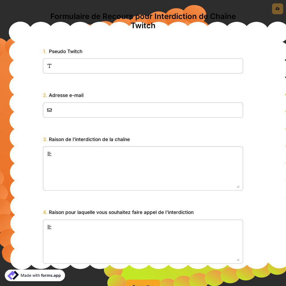 Formulaire de Recours pour Interdiction de Chaîne Twitch