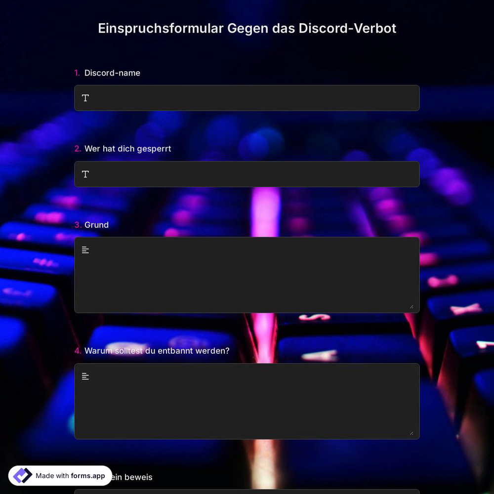 Einspruchsformular Gegen das Discord-Verbot