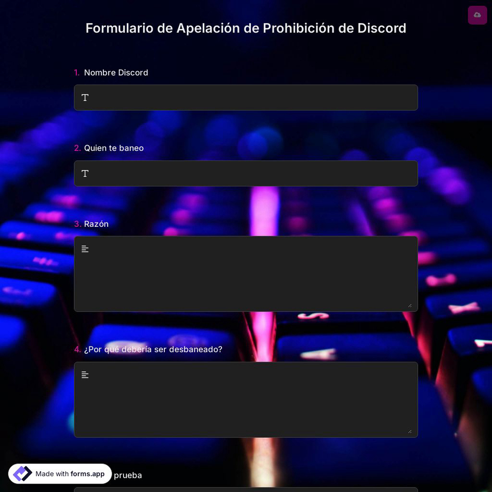Formulario de Apelación de Prohibición de Discord
