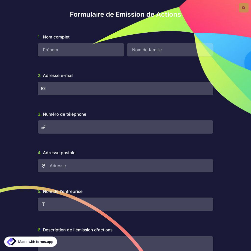 Formulaire de Emission de Actions