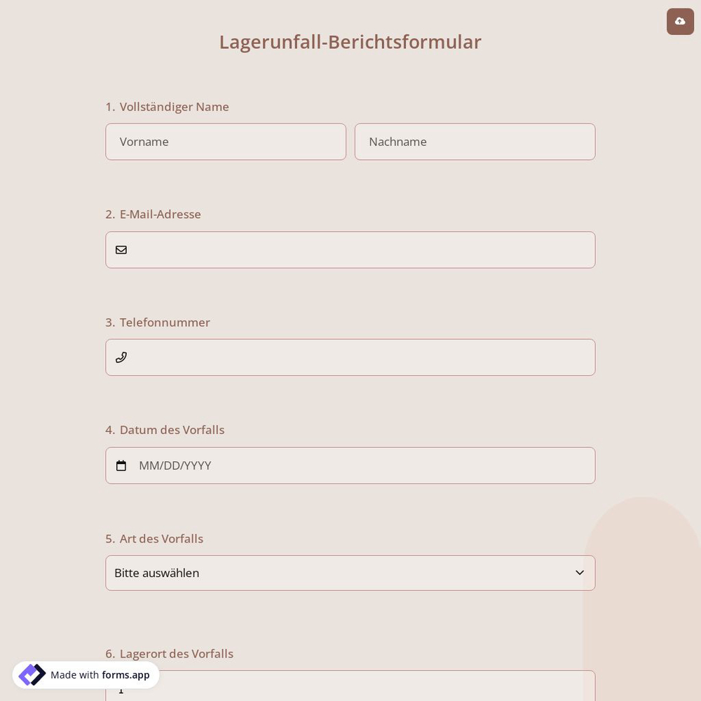Lagerunfall-Berichtsformular