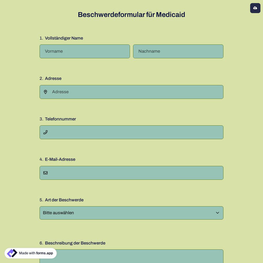 Beschwerdeformular für Medicaid