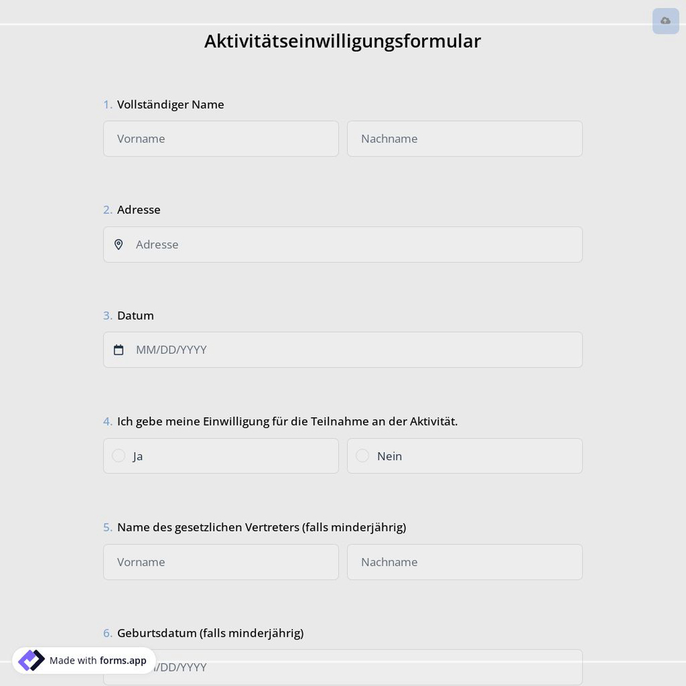 Aktivitätseinwilligungsformular