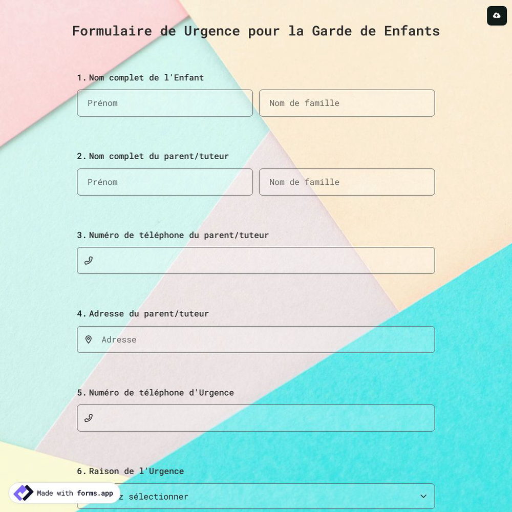 Formulaire de Urgence pour la Garde de Enfants