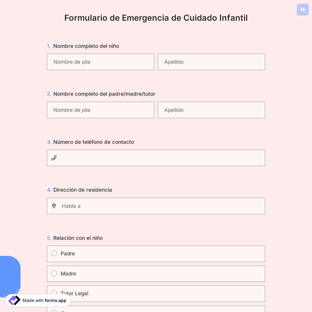Formulario de Emergencia de Cuidado Infantil