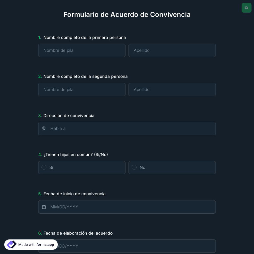 Formulario de Acuerdo de Convivencia
