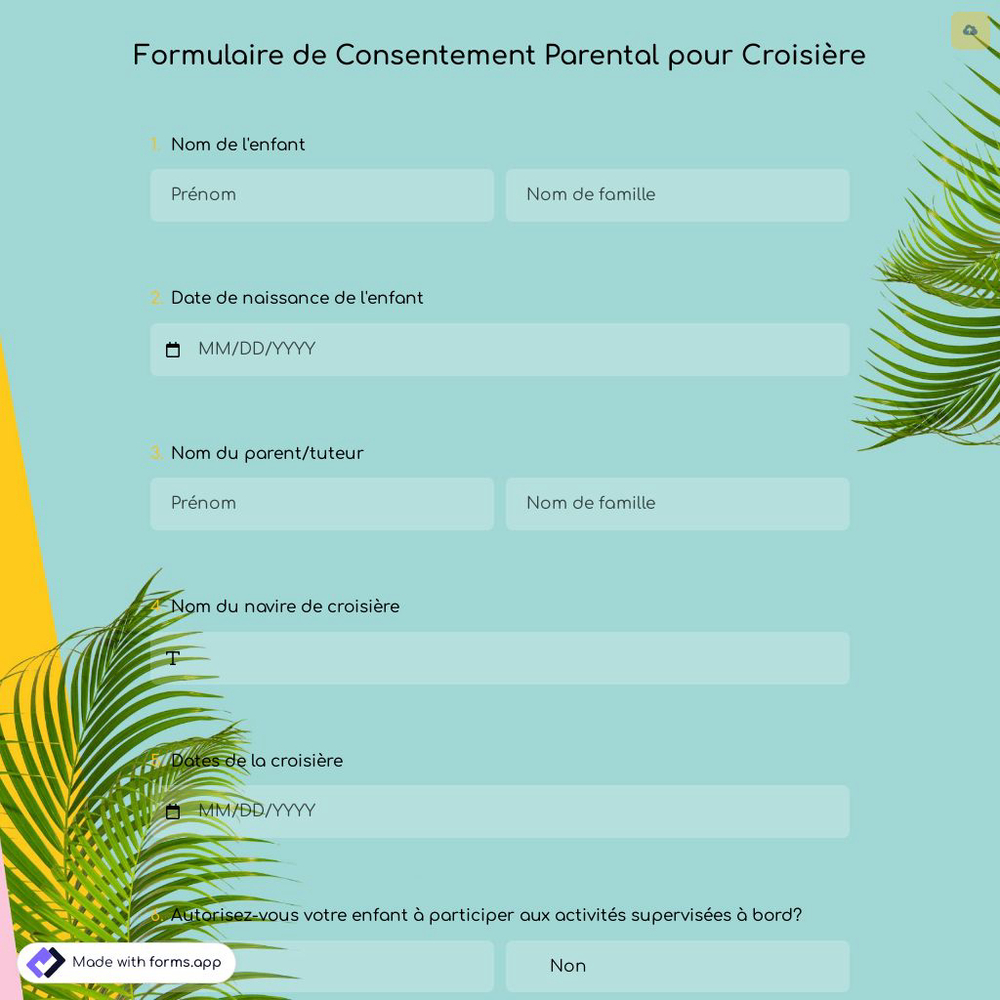 Formulaire de Consentement Parental pour Croisière