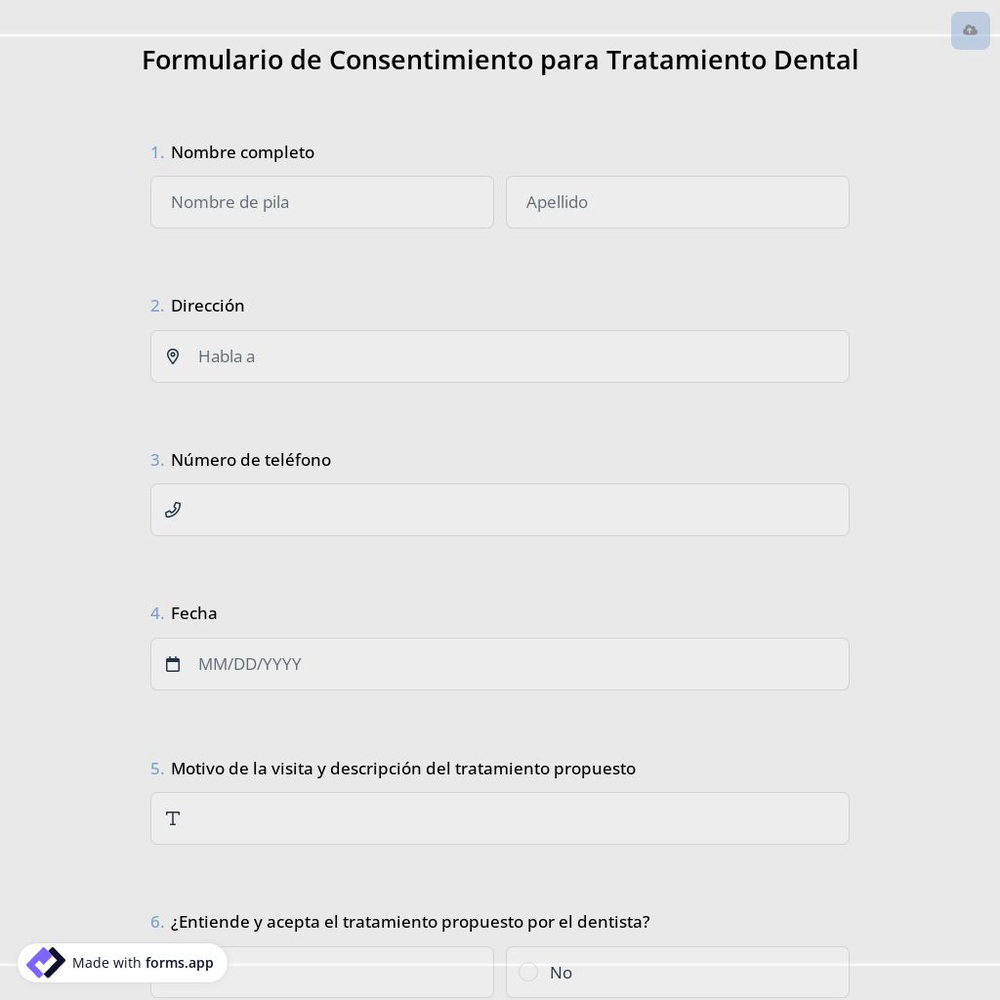 Formulario de Consentimiento para Tratamiento Dental