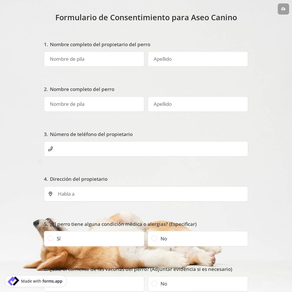 Formulario de Consentimiento para Aseo Canino