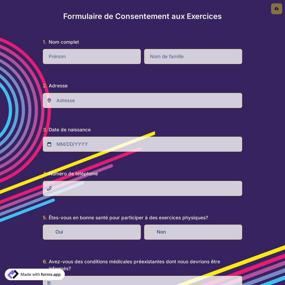 Formulaire de Consentement aux Exercices