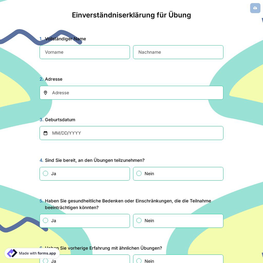 Einverständniserklärung für Übung