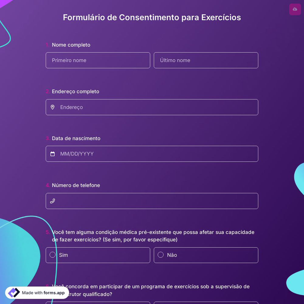 Formulário de Consentimento para Exercícios