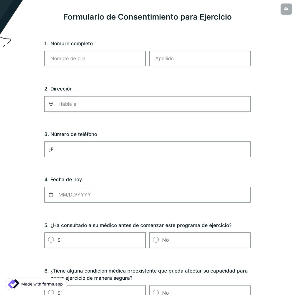 Formulario de Consentimiento para Ejercicio
