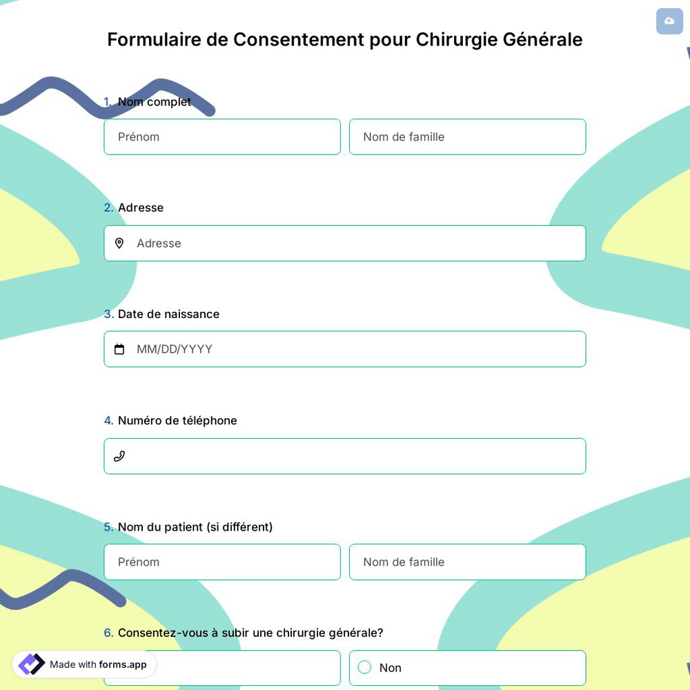 Formulaire de Consentement pour Chirurgie Générale