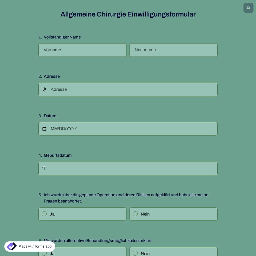 Allgemeine Chirurgie Einwilligungsformular