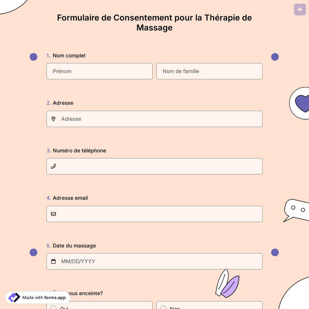 Formulaire de Consentement pour la Thérapie de Massage