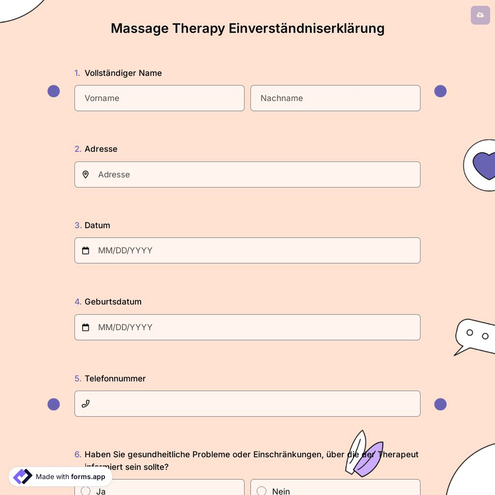 Massage Therapy Einverständniserklärung