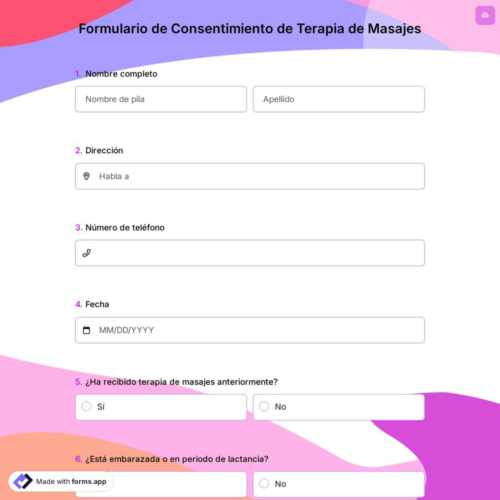 Formulario de Consentimiento de Terapia de Masajes
