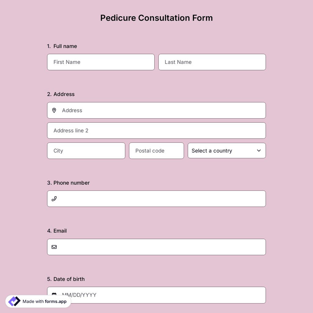 Pedicure Consultation Form 