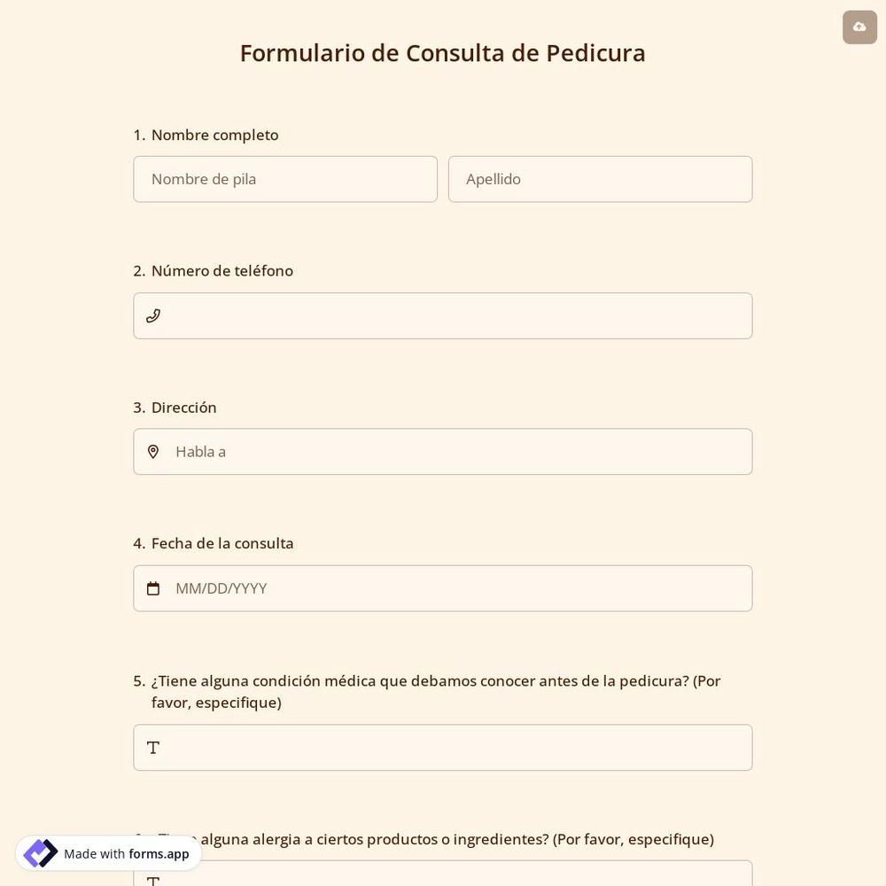 Formulario de Consulta de Pedicura