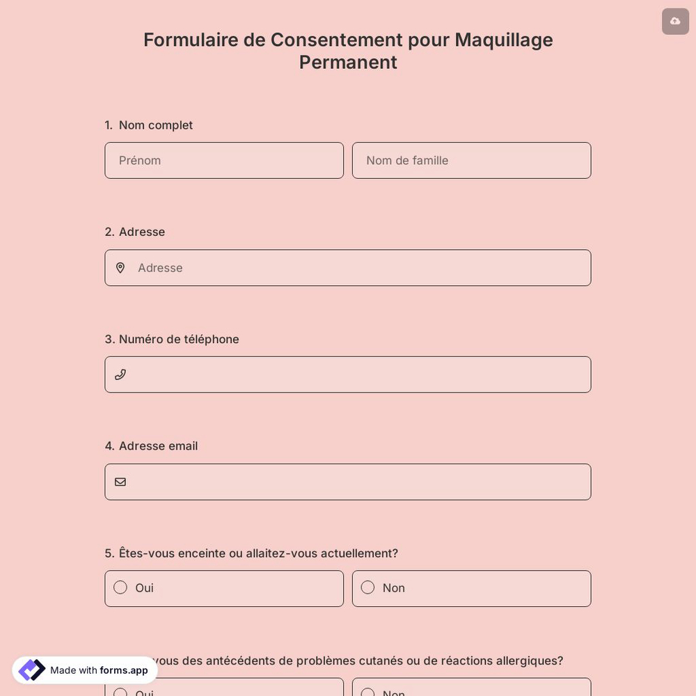 Formulaire de Consentement pour Maquillage Permanent
