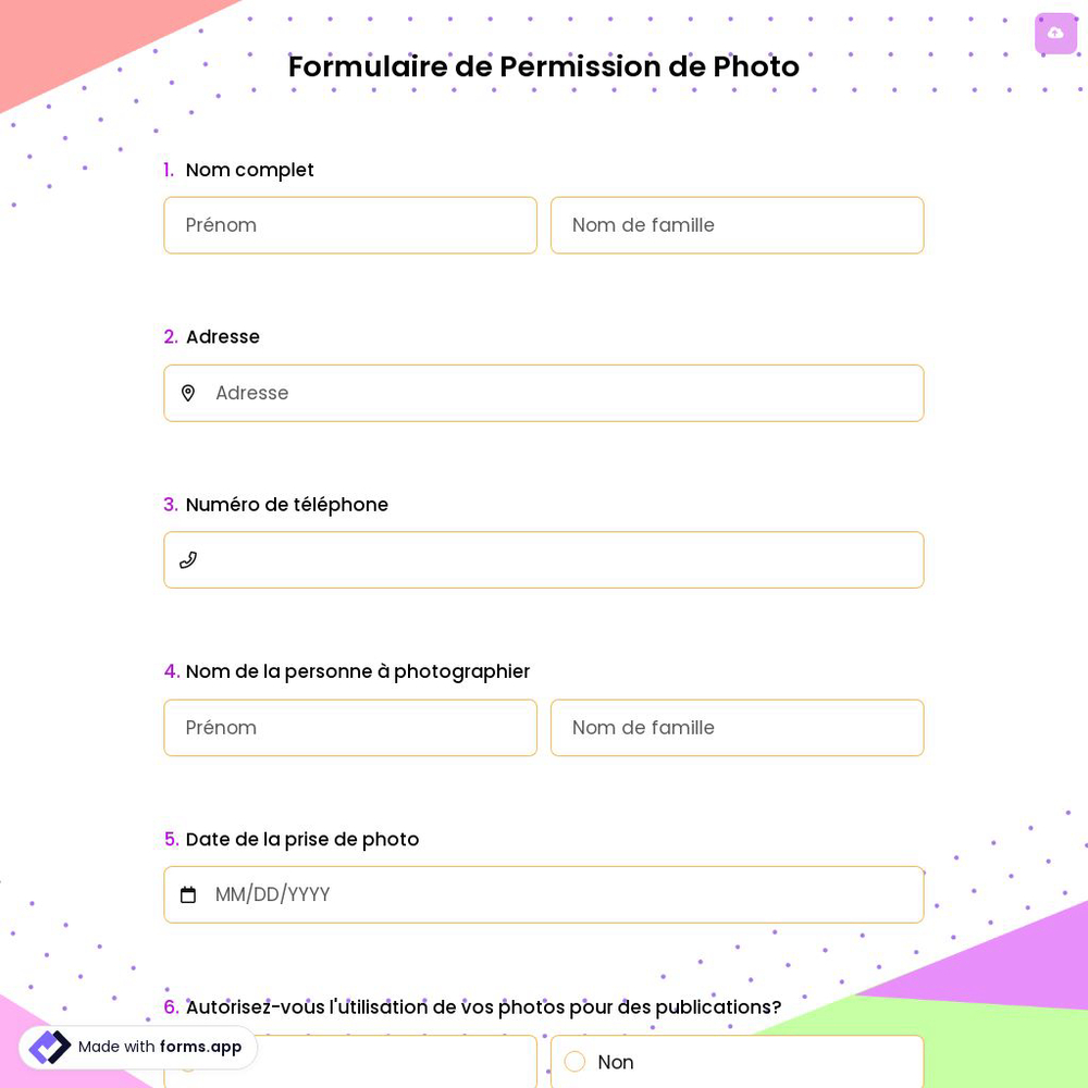 Formulaire de Permission de Photo